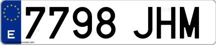Ejemplo de matrícula española 7798 JHM