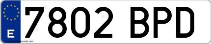 Ejemplo de matrícula española 7802 BPD