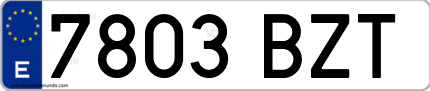 Ejemplo de matrícula de coche ordinaria 7803 BZT
