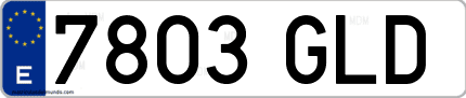 Ejemplo de matrícula de coche ordinaria 7803 GLD