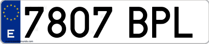 Ejemplo de matrícula de coche ordinaria 7807 BPL