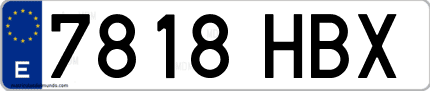 Ejemplo de matrícula de coche ordinaria 7818 HBX