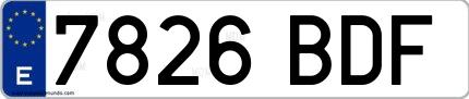 Ejemplo de matrícula española 7826 BDF
