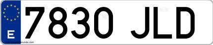Ejemplo de matrícula española 7830 JLD