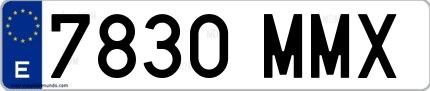 Ejemplo de matrícula española 7830 MMX