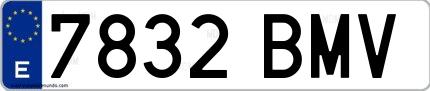 Ejemplo de matrícula española 7832 BMV