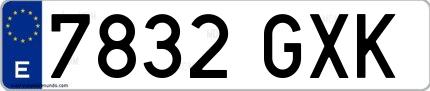 Ejemplo de matrícula española 7832 GXK