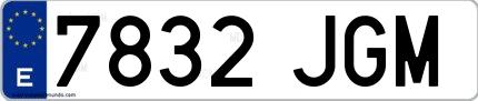 Ejemplo de matrícula española 7832 JGM