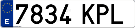 Ejemplo de matrícula de coche ordinaria 7834 KPL