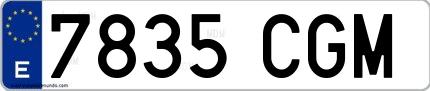 Ejemplo de matrícula española 7835 CGM