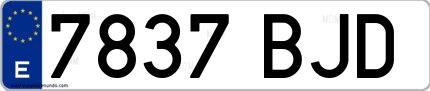 Ejemplo de matrícula española 7837 BJD