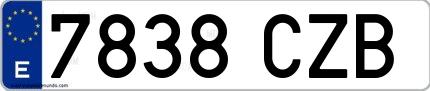 Ejemplo de matrícula española 7838 CZB