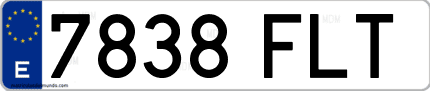 Ejemplo de matrícula de coche ordinaria 7838 FLT