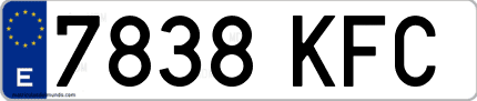 Ejemplo de matrícula de coche ordinaria 7838 KFC