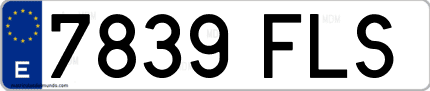 Ejemplo de matrícula de coche ordinaria 7839 FLS