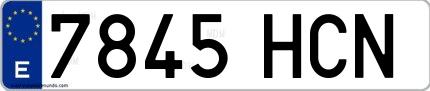 Ejemplo de matrícula española 7845 HCN