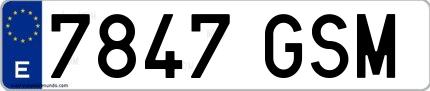 Ejemplo de matrícula española 7847 GSM