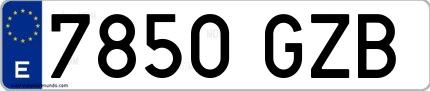 Ejemplo de matrícula española 7850 GZB