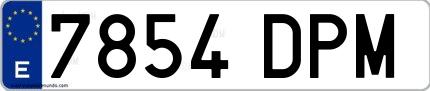 Ejemplo de matrícula española 7854 DPM