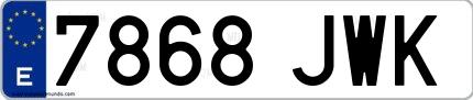 Ejemplo de matrícula española 7868 JWK