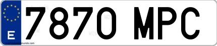 Ejemplo de matrícula española 7870 MPC