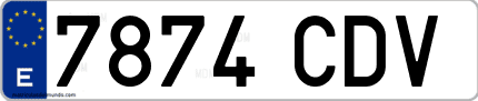 Ejemplo de matrícula de coche ordinaria 7874 CDV