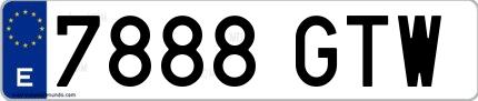 Ejemplo de matrícula española 7888 GTW