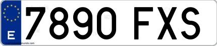 Ejemplo de matrícula española 7890 FXS