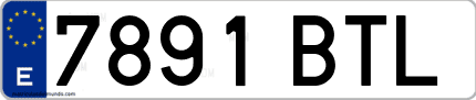 Ejemplo de matrícula de coche ordinaria 7891 BTL
