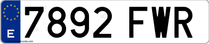 Ejemplo de matrícula de coche ordinaria 7892 FWR