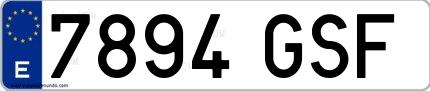 Ejemplo de matrícula española 7894 GSF