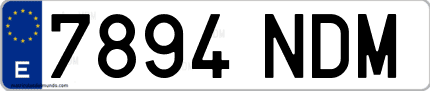 Ejemplo de matrícula de coche ordinaria 7894 NDM
