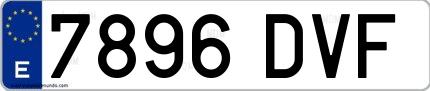 Ejemplo de matrícula española 7896 DVF
