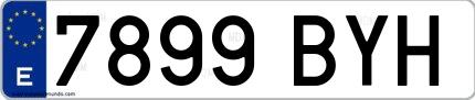 Ejemplo de matrícula española 7899 BYH