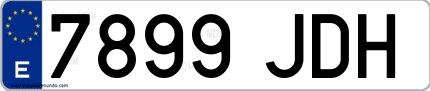Ejemplo de matrícula española 7899 JDH