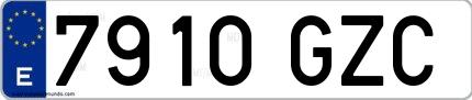 Ejemplo de matrícula española 7910 GZC