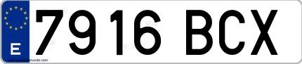 Ejemplo de matrícula española 7916 BCX