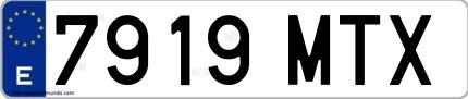 Ejemplo de matrícula española 7919 MTX