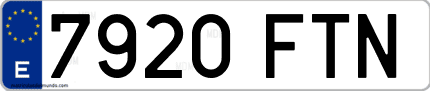 Ejemplo de matrícula de coche ordinaria 7920 FTN