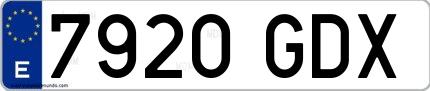 Ejemplo de matrícula española 7920 GDX