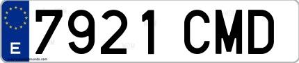Ejemplo de matrícula española 7921 CMD