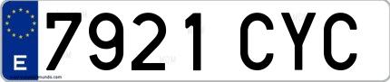 Ejemplo de matrícula española 7921 CYC