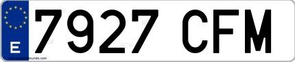 Ejemplo de matrícula española 7927 CFM