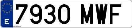 Ejemplo de matrícula española 7930 MWF