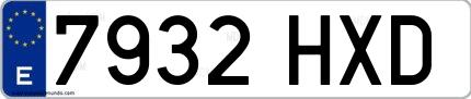 Ejemplo de matrícula española 7932 HXD