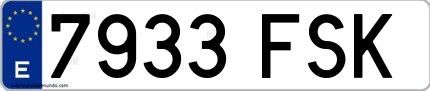 Ejemplo de matrícula española 7933 FSK