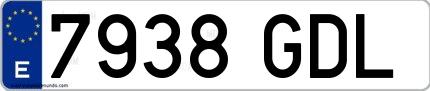 Ejemplo de matrícula española 7938 GDL