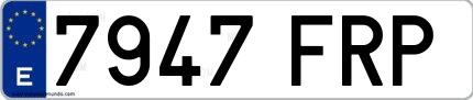 Ejemplo de matrícula española 7947 FRP
