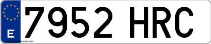 Ejemplo de matrícula de coche ordinaria 7952 HRC