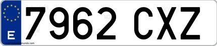 Ejemplo de matrícula española 7962 CXZ